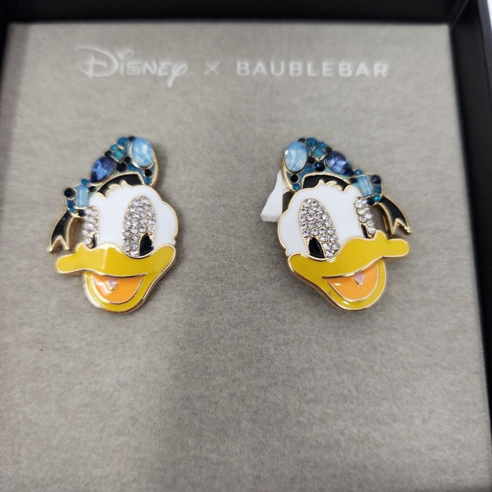 Disney x BaubleBar Gold Tone Donald Duck Blue Crystal Enamal Stud Earrings